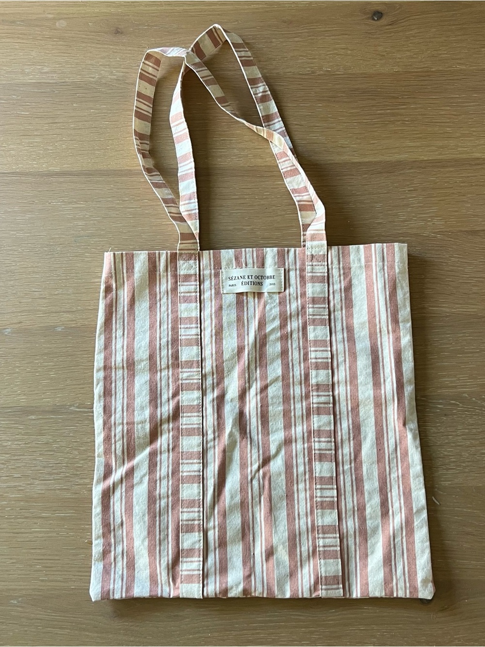 Sezane Striped Canvas Tote in Pink and Cream